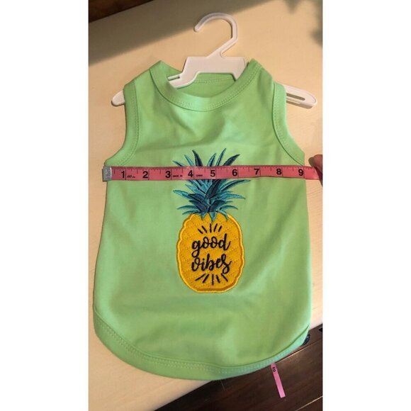 Dog Apparel Sleeveless Tee Green Pineapple Good Vibes Size L - Picture 5 of 6